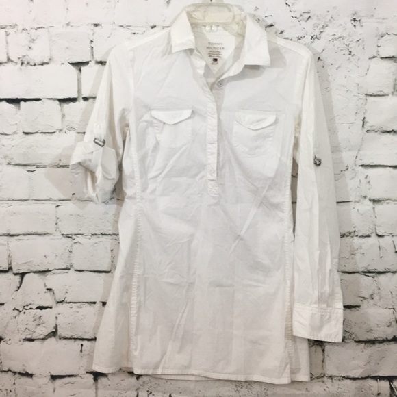 Tommy Hilfiger Tops - Tommy Hilfiger white cotton tunic length blouse